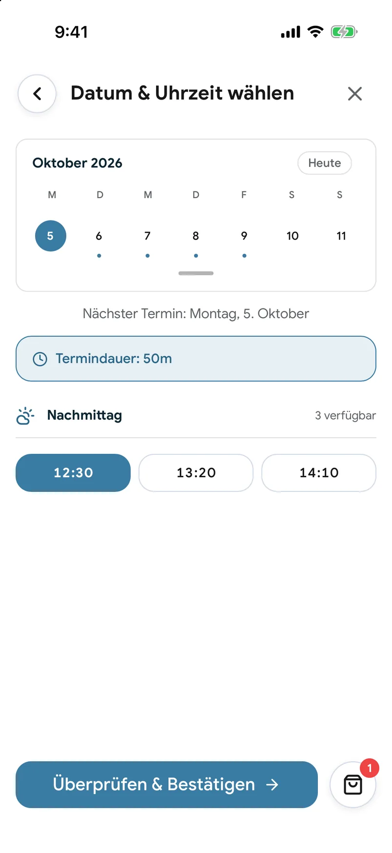 Ein Unternehmenseintrag in der EasyBook-App mit Öffnungszeiten und einer Schaltfläche „Buchen“