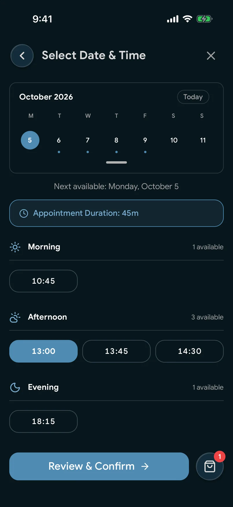 A business listing in the EasyBook app, with open times and a Book button