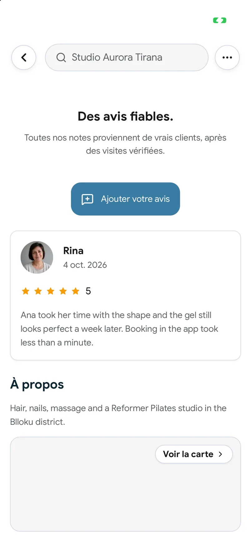 Avis issus de visites effectuées, sur la page d’un établissement dans l’application EasyBook