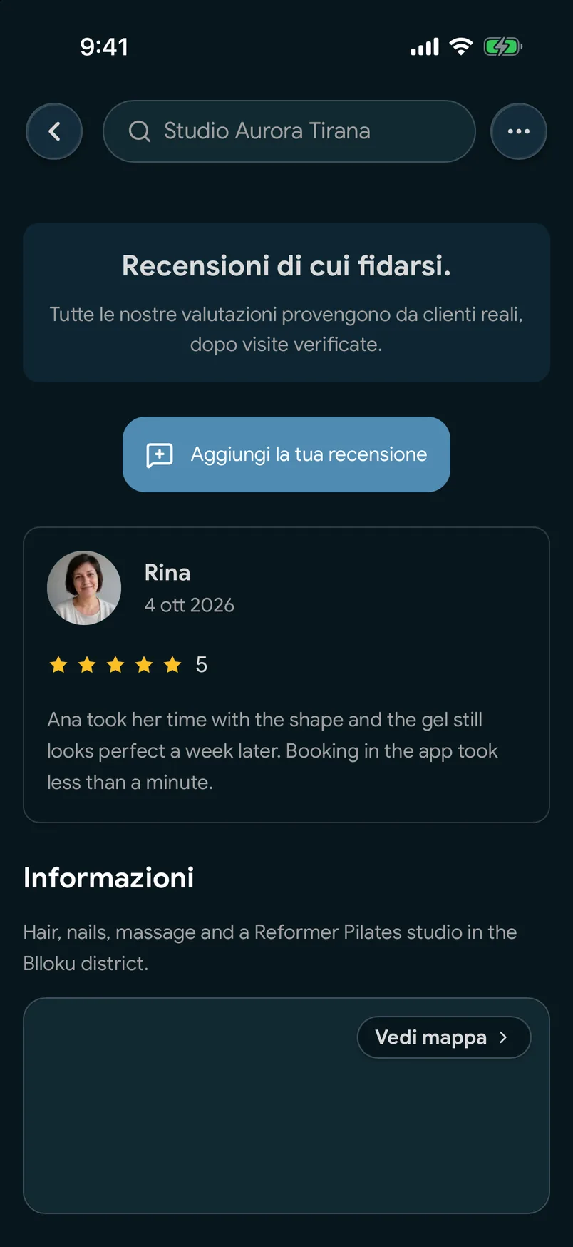 Recensioni di visite completate su una pagina della sede nell’app EasyBook