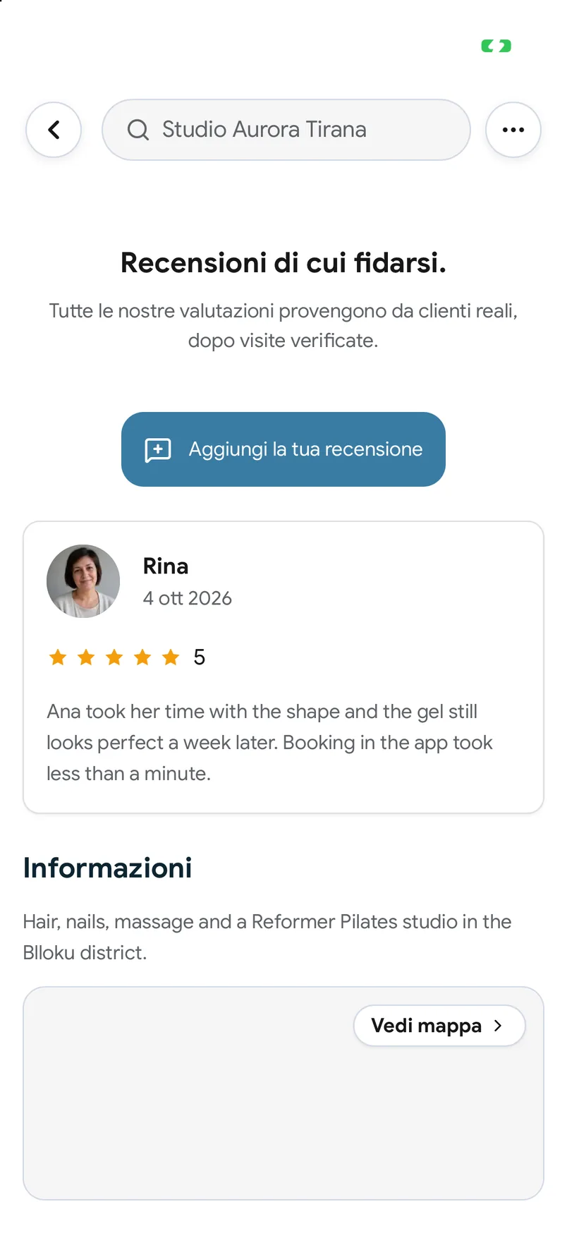 Recensioni di visite completate su una pagina della sede nell’app EasyBook