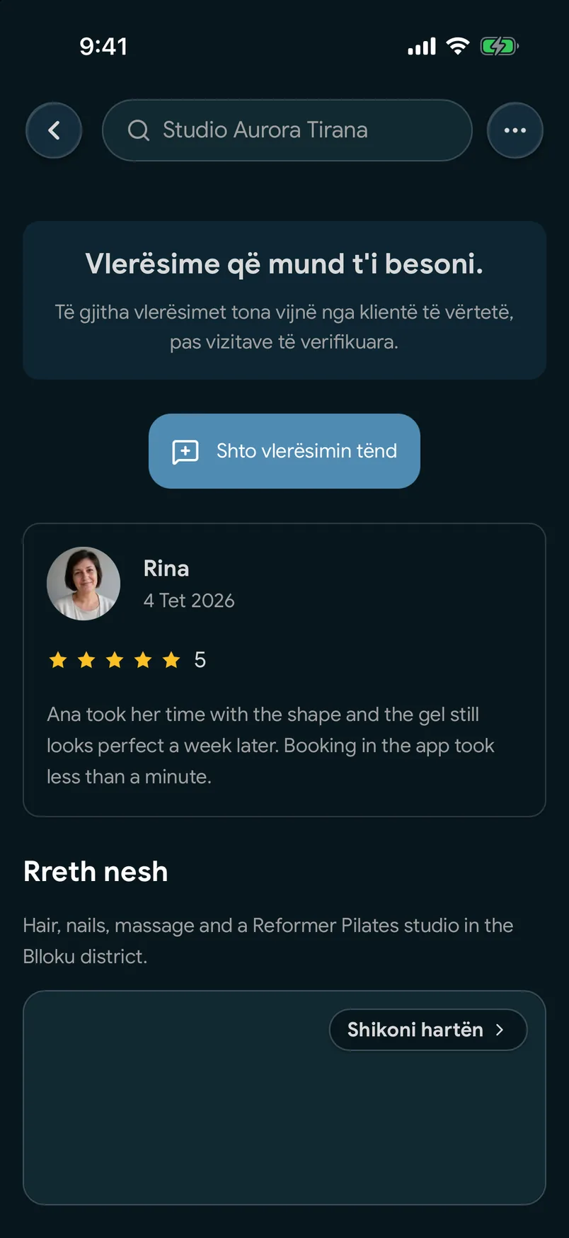 Vlerësime nga vizita të përfunduara në faqen e një vendi në aplikacionin EasyBook