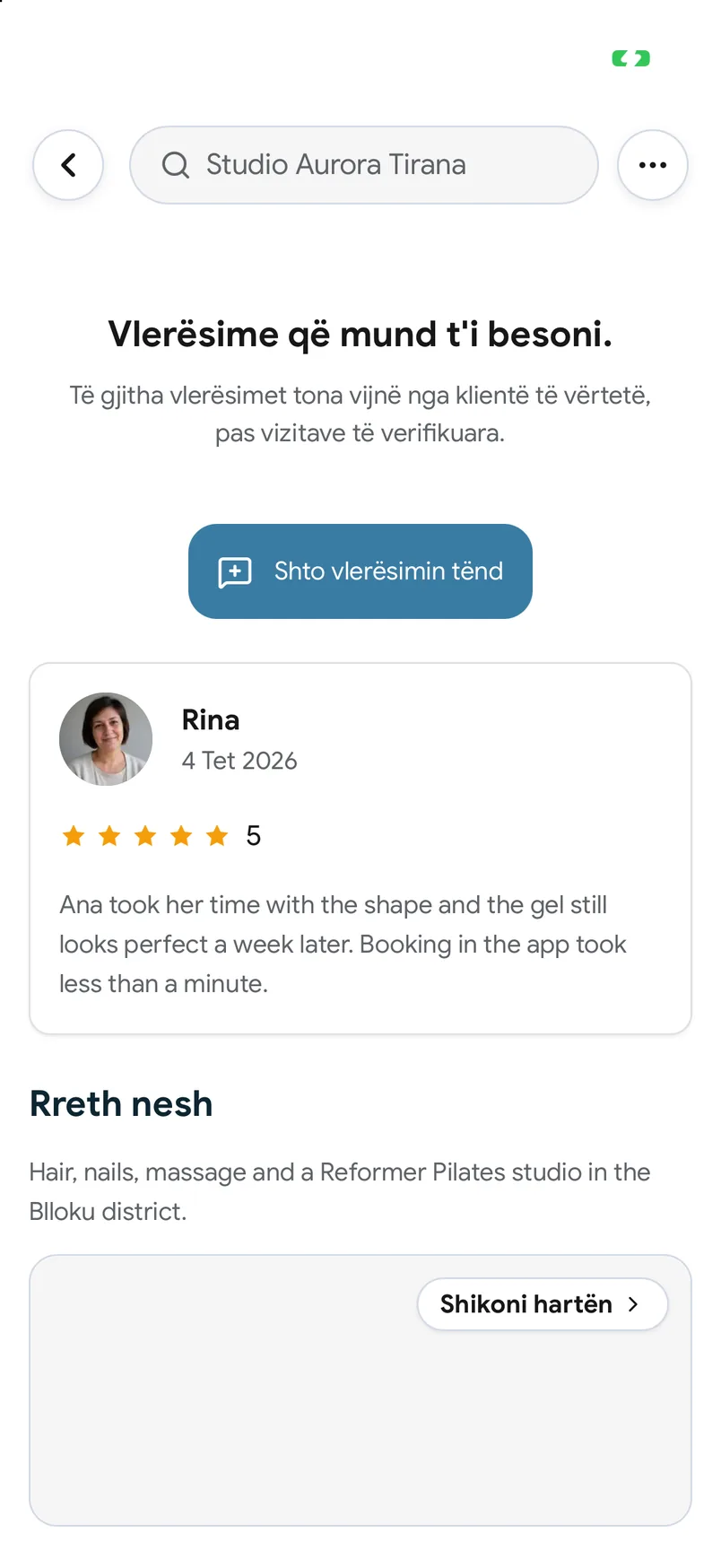 Vlerësime nga vizita të përfunduara në faqen e një vendi në aplikacionin EasyBook