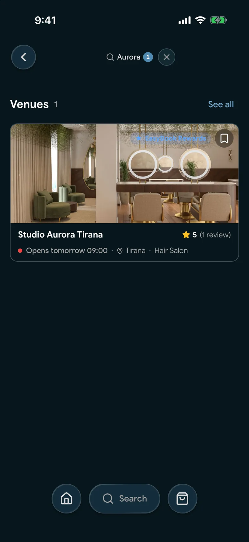 Searching for a salon on the map in the EasyBook app