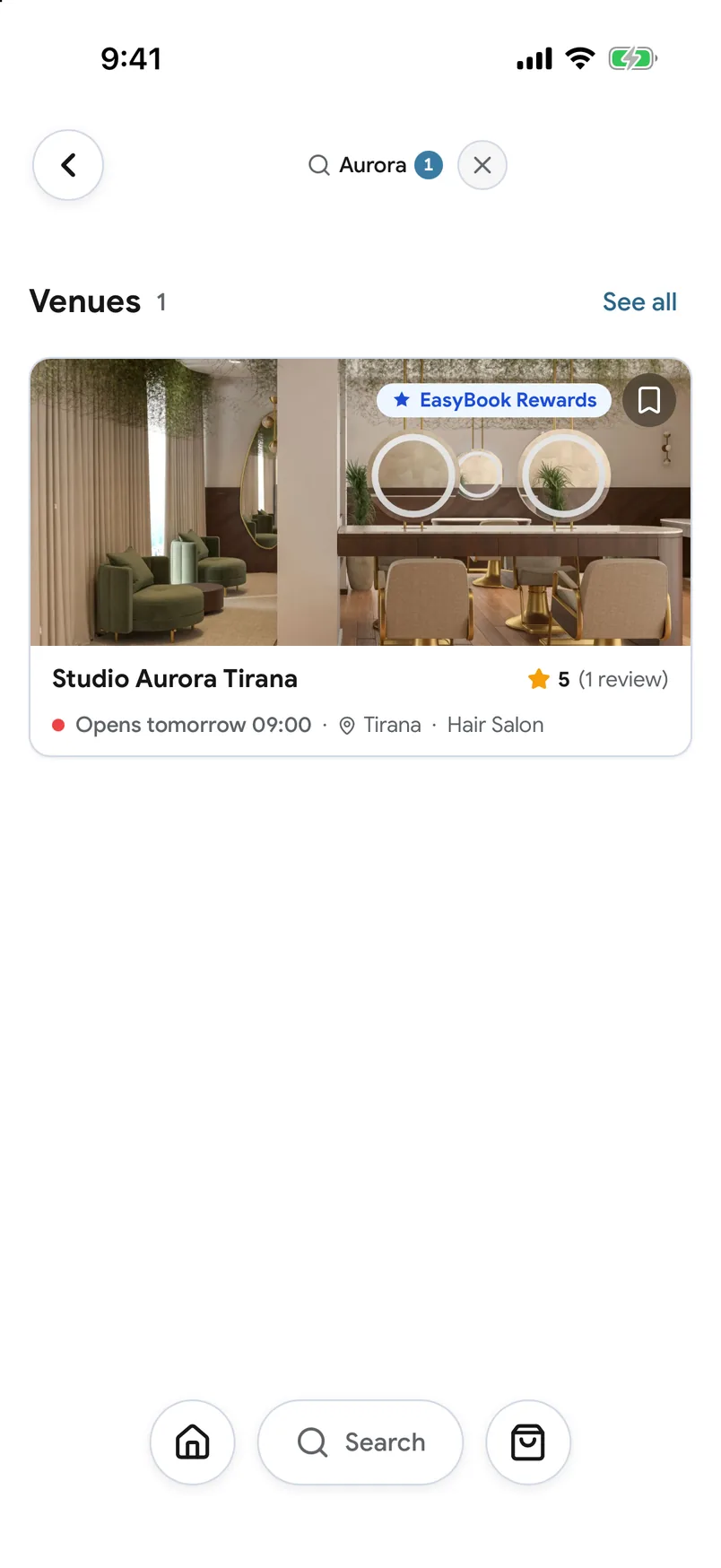 Searching for a salon on the map in the EasyBook app