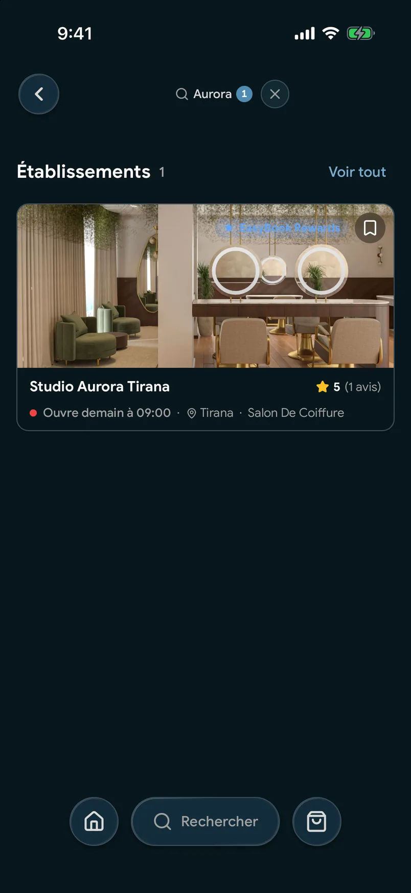 Recherche d’un salon sur la carte dans l’application EasyBook