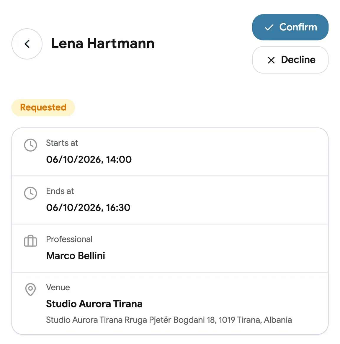 A booking request waiting for approval