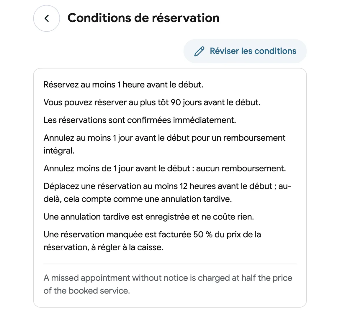 Des conditions de réservation avec des frais d’absence
