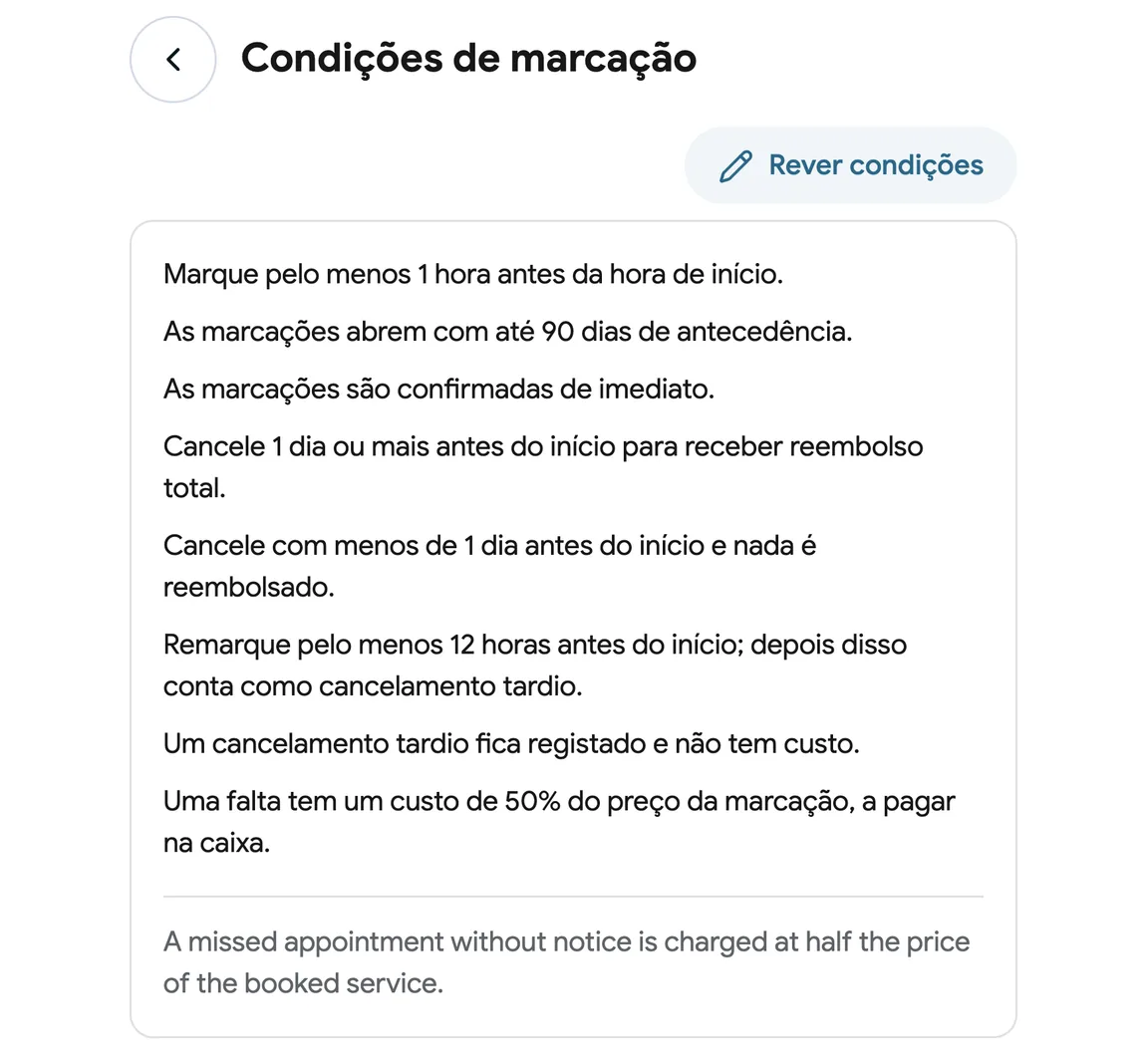Condições de marcação com taxa de falta