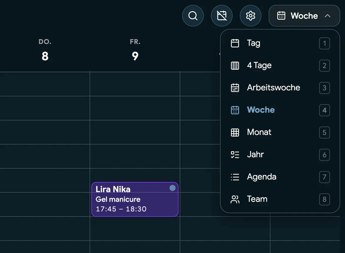 Der EasyBook-Kalender in der Wochenansicht
