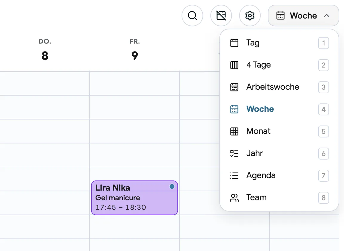 Der EasyBook-Kalender in der Wochenansicht
