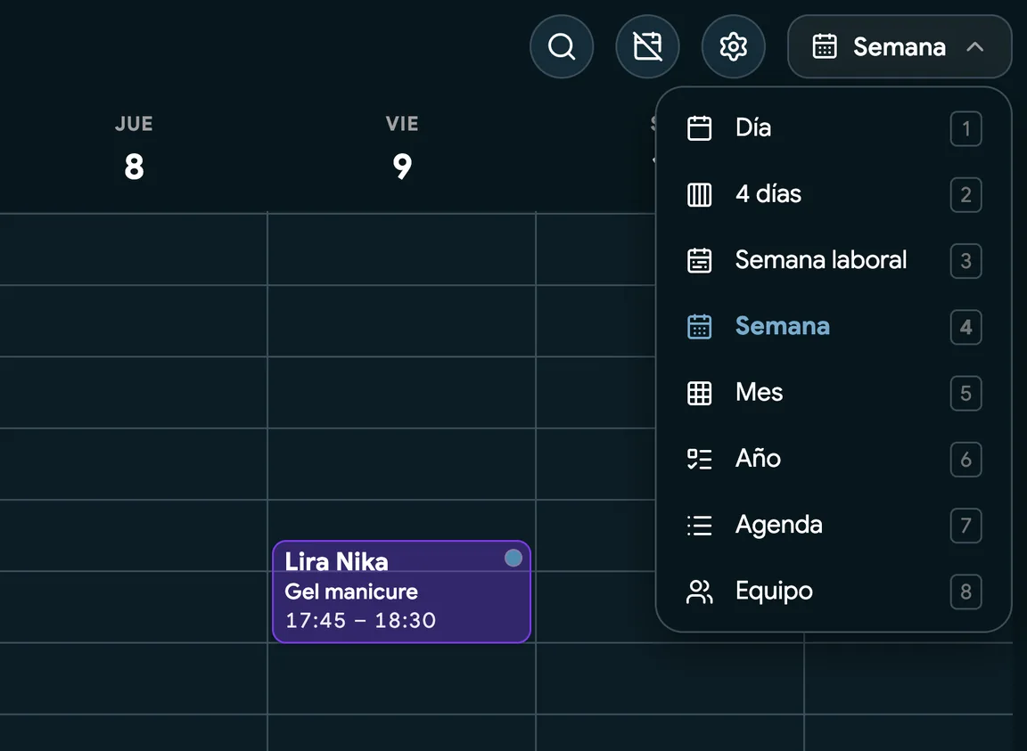 El calendario de EasyBook en vista semanal