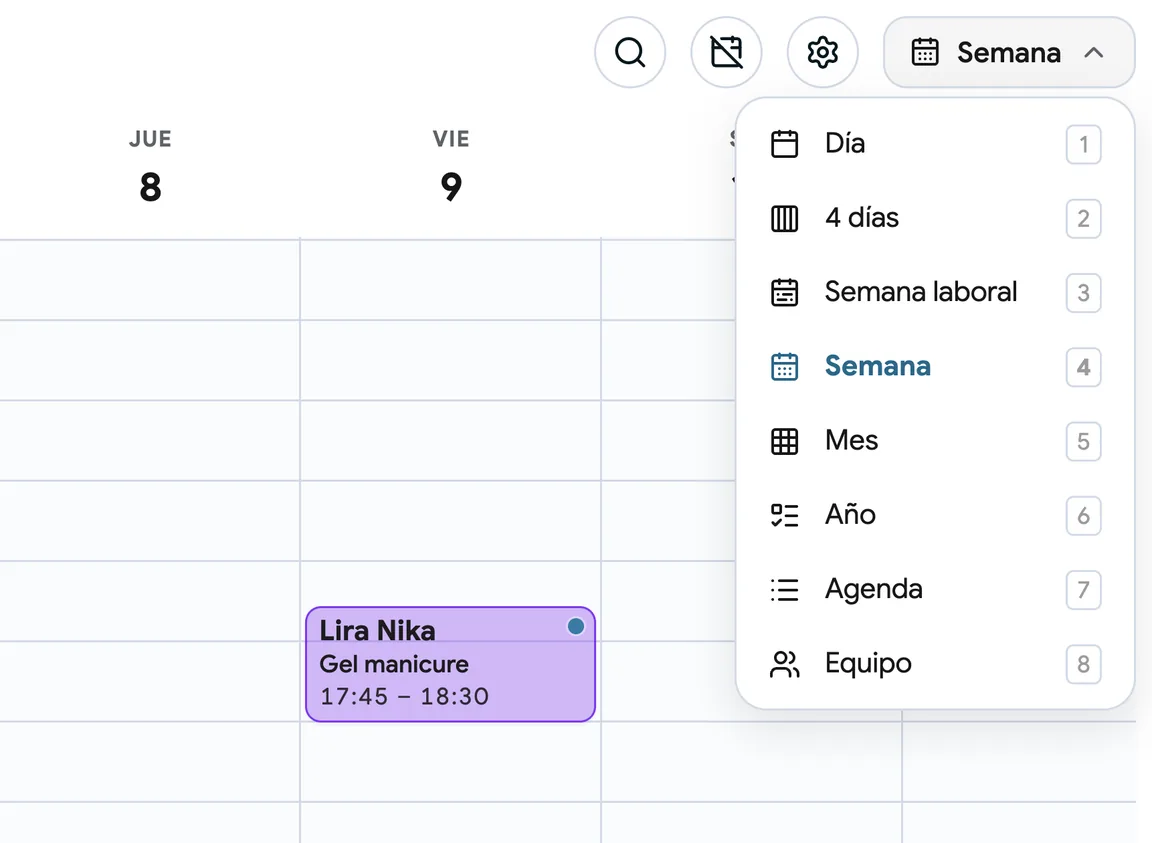 El calendario de EasyBook en vista semanal