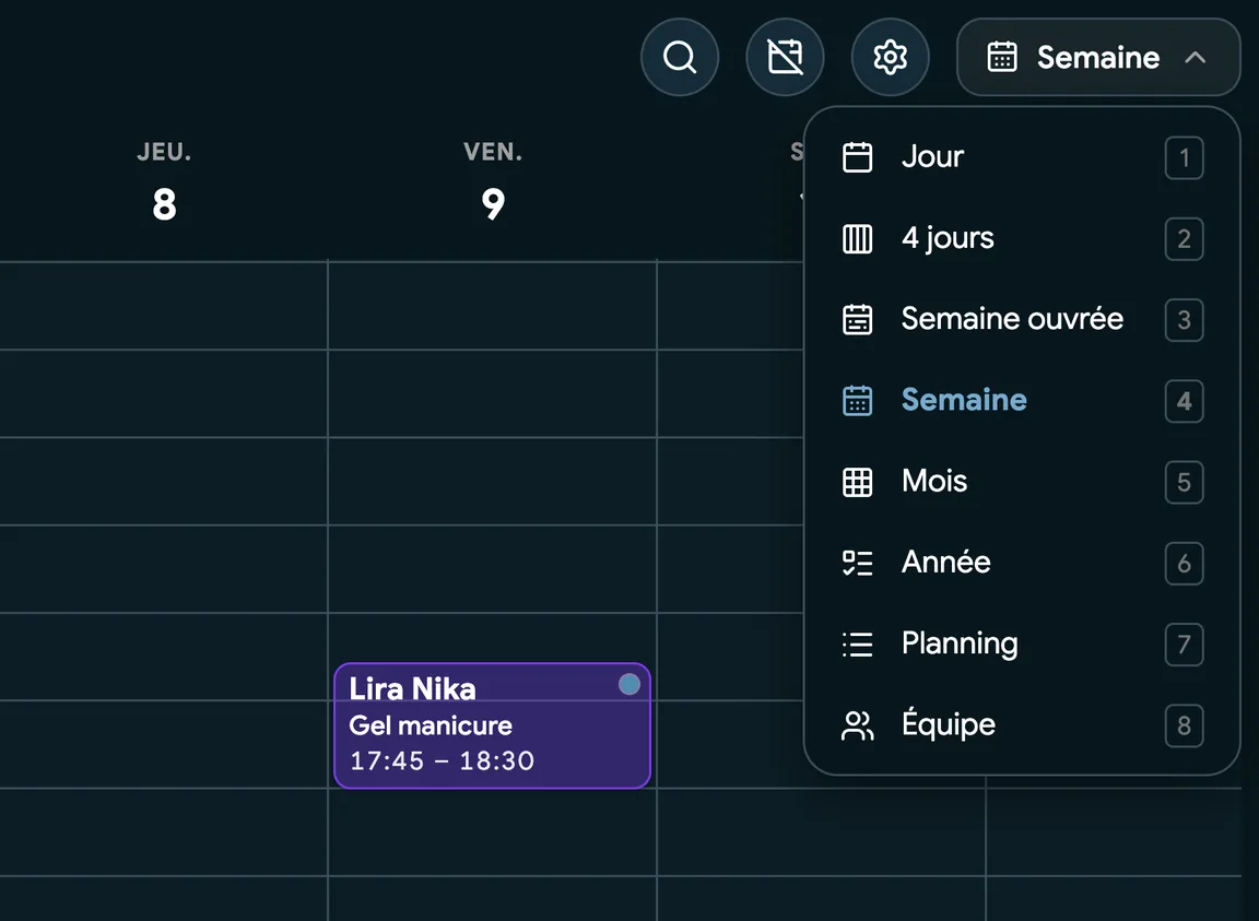 L’agenda EasyBook en vue semaine