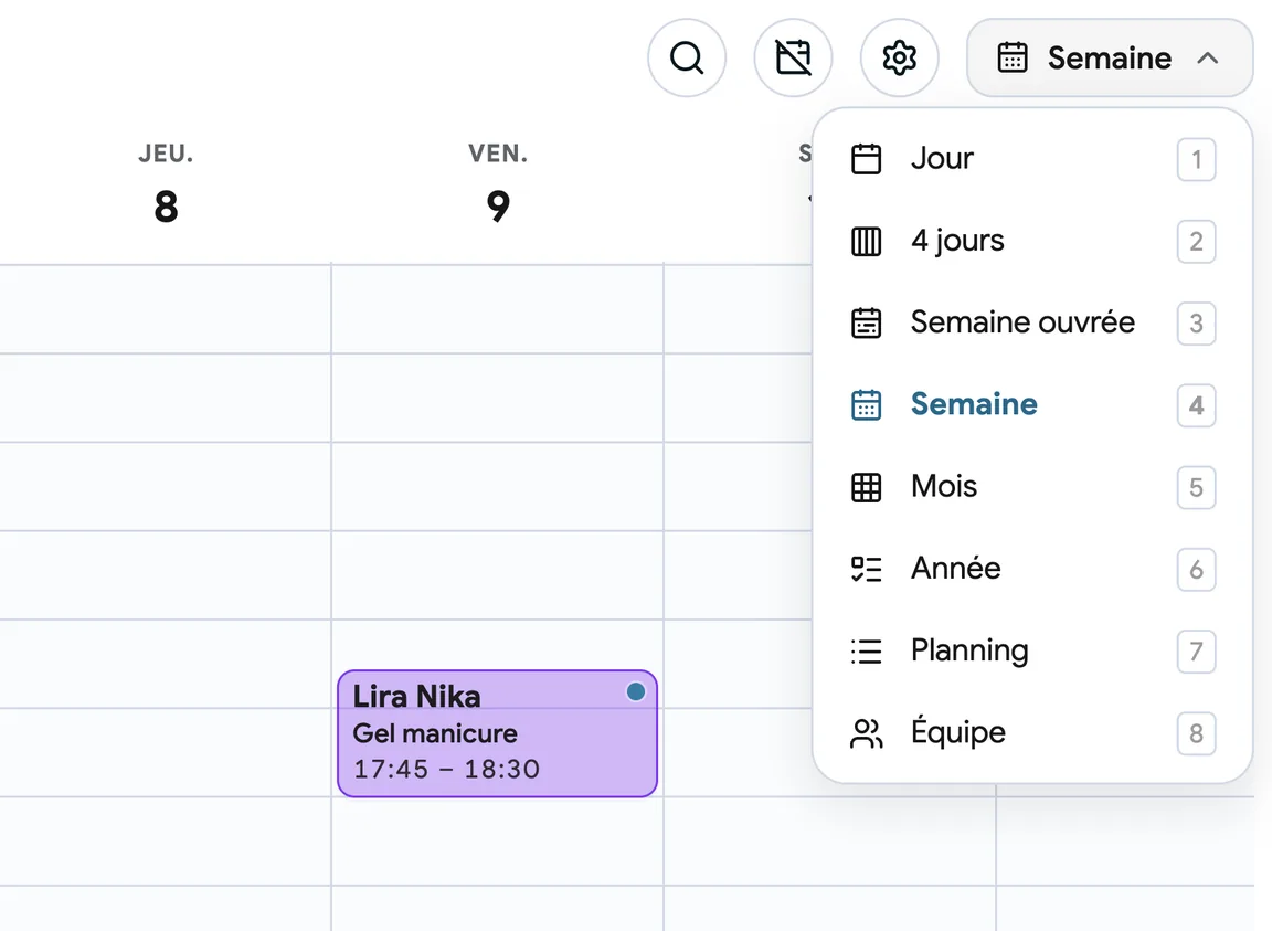 L’agenda EasyBook en vue semaine