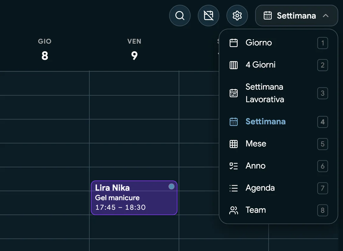 Il calendario EasyBook nella vista settimanale