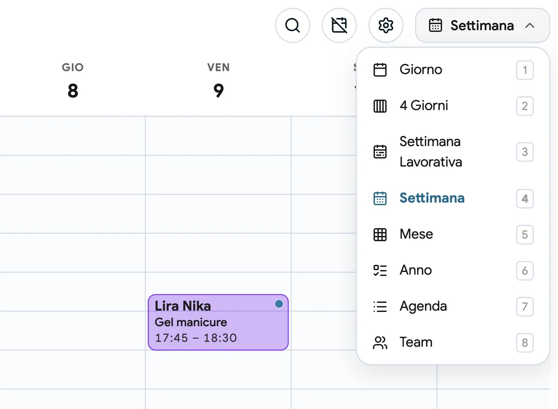 Il calendario EasyBook nella vista settimanale