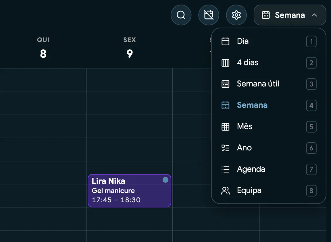 O calendário EasyBook na vista semanal