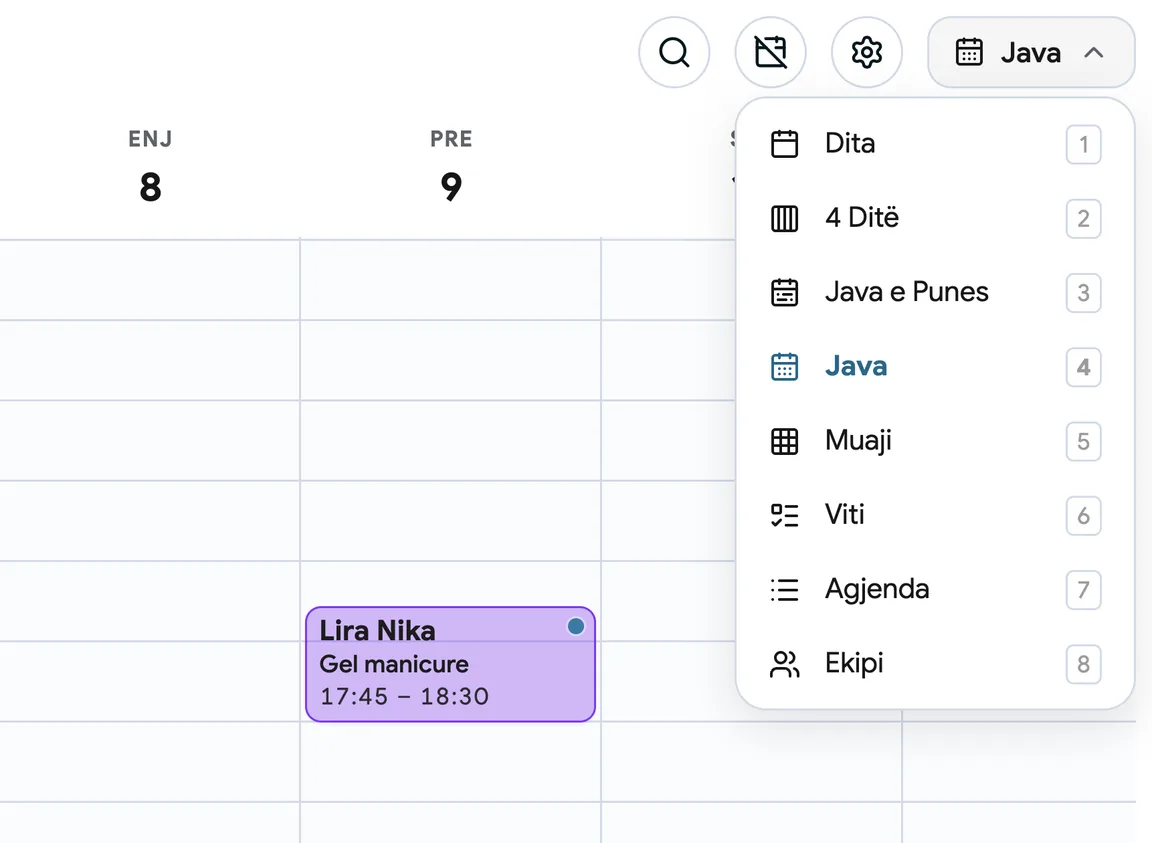 Kalendari i EasyBook në pamjen javore
