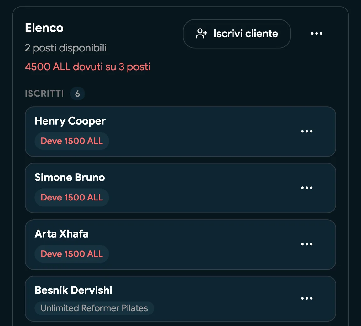 L'elenco dei partecipanti a un corso con le presenze registrate