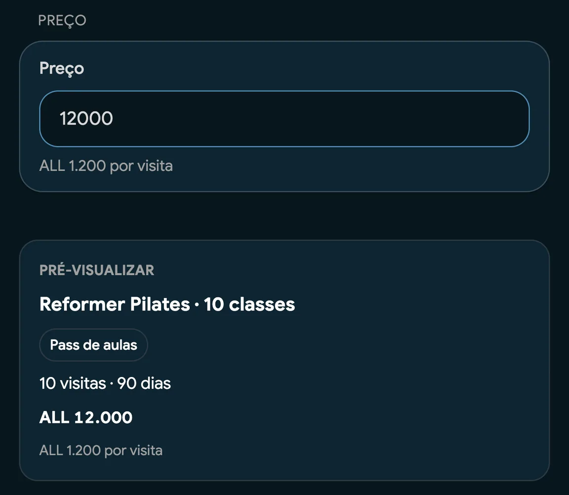 Criação de um Pass de aulas no EasyBook