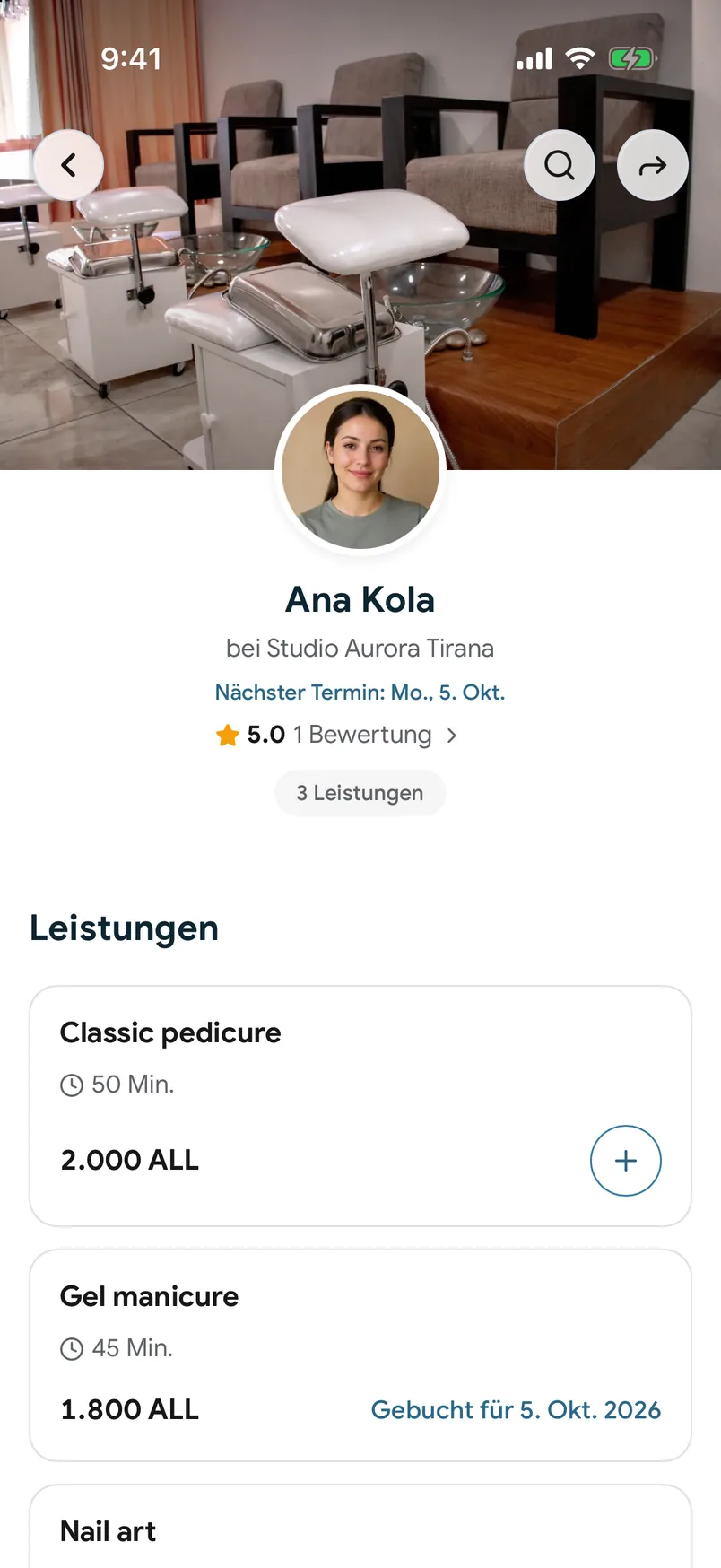 Die Seite einer Fachkraft auf easybook.ai