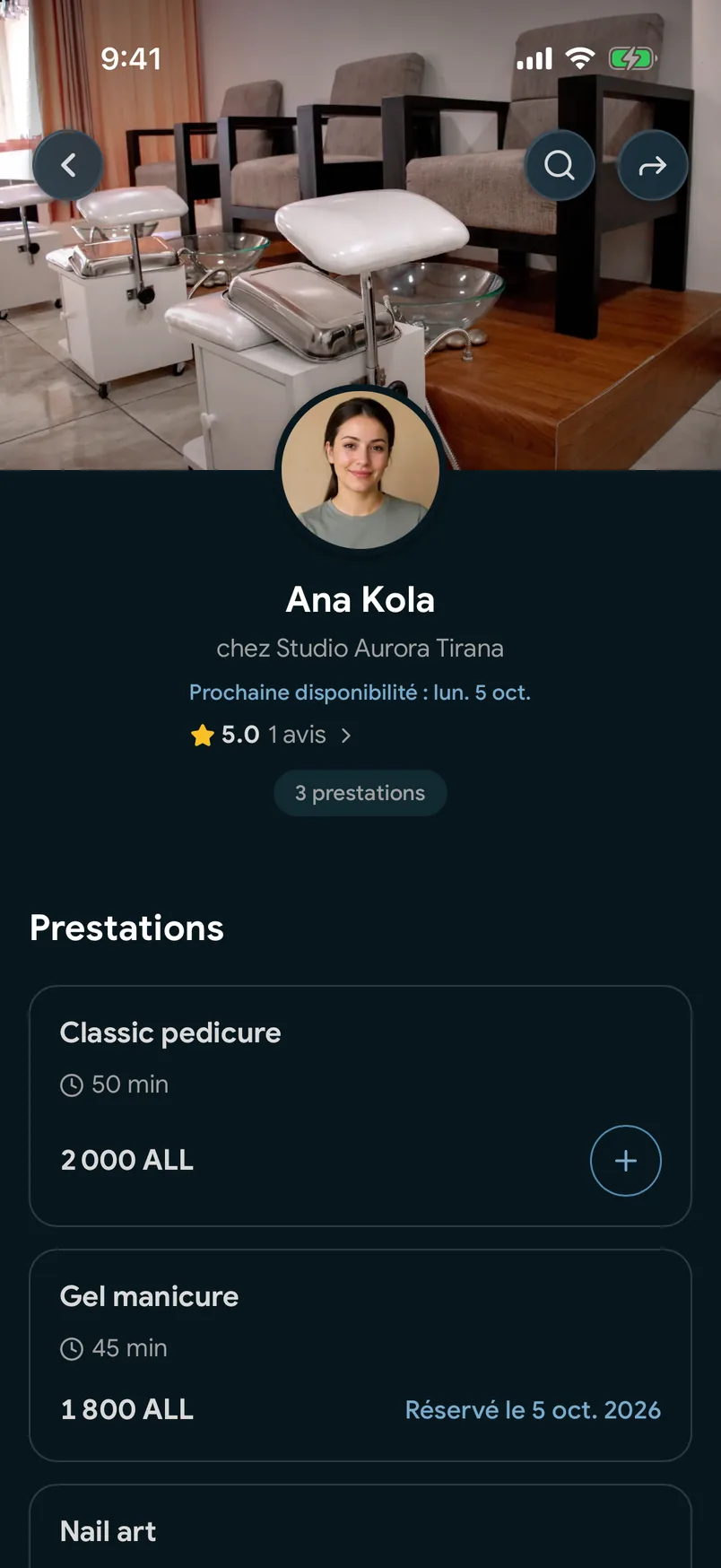La page d’un professionnel sur easybook.ai
