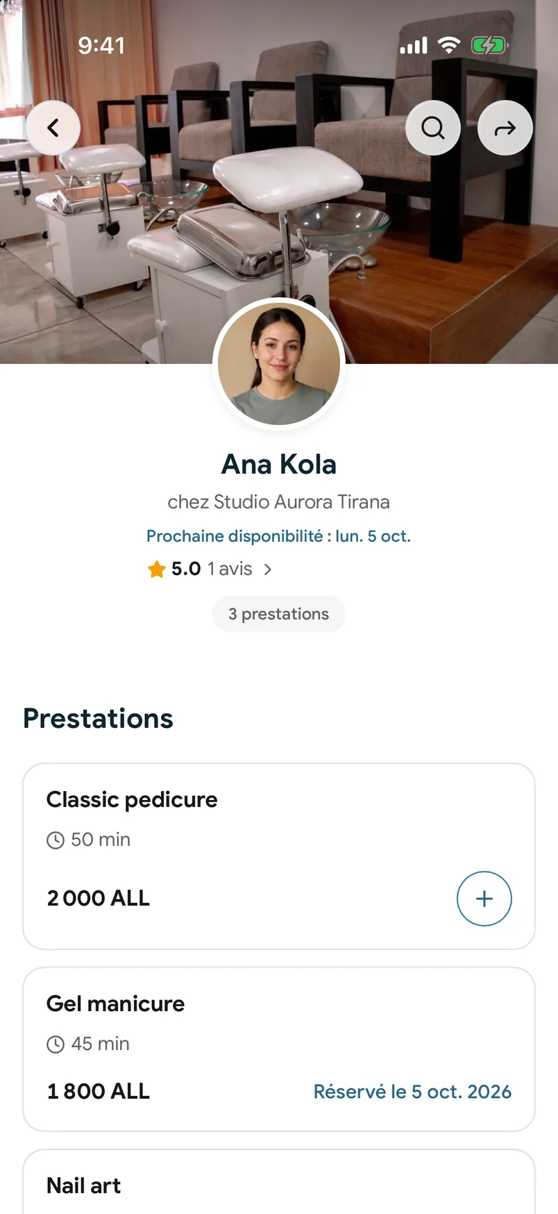 La page d’un professionnel sur easybook.ai