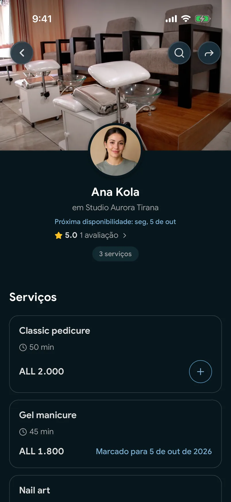 A página de um profissional em easybook.ai