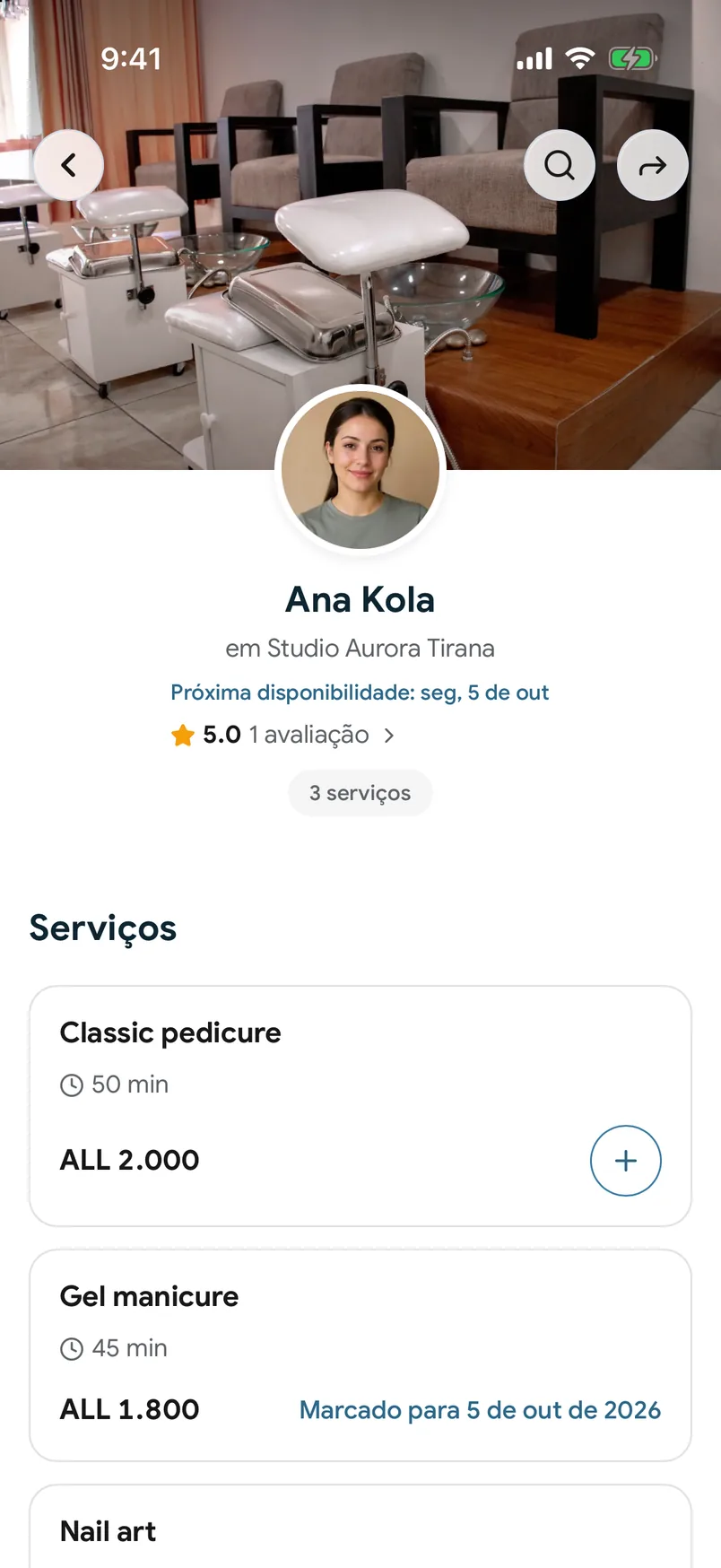 A página de um profissional em easybook.ai
