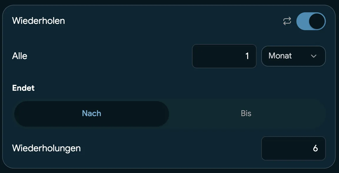 Einen Stammkunden einmal buchen, mit monatlicher Wiederholung über sechs Termine