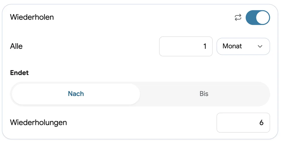Einen Stammkunden einmal buchen, mit monatlicher Wiederholung über sechs Termine