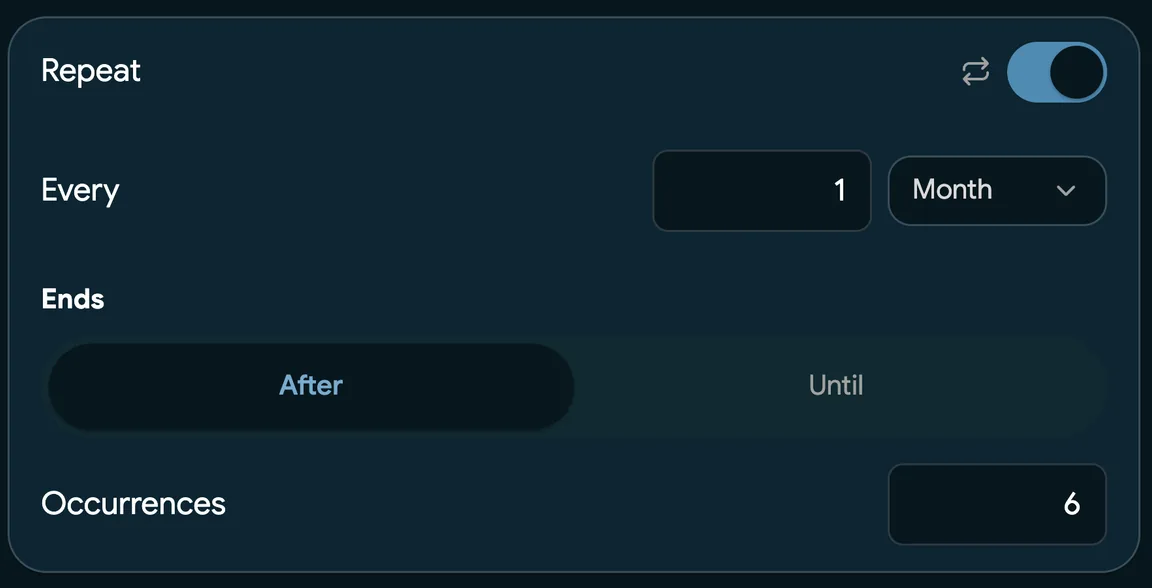 Booking a regular client once, repeating every month for six visits