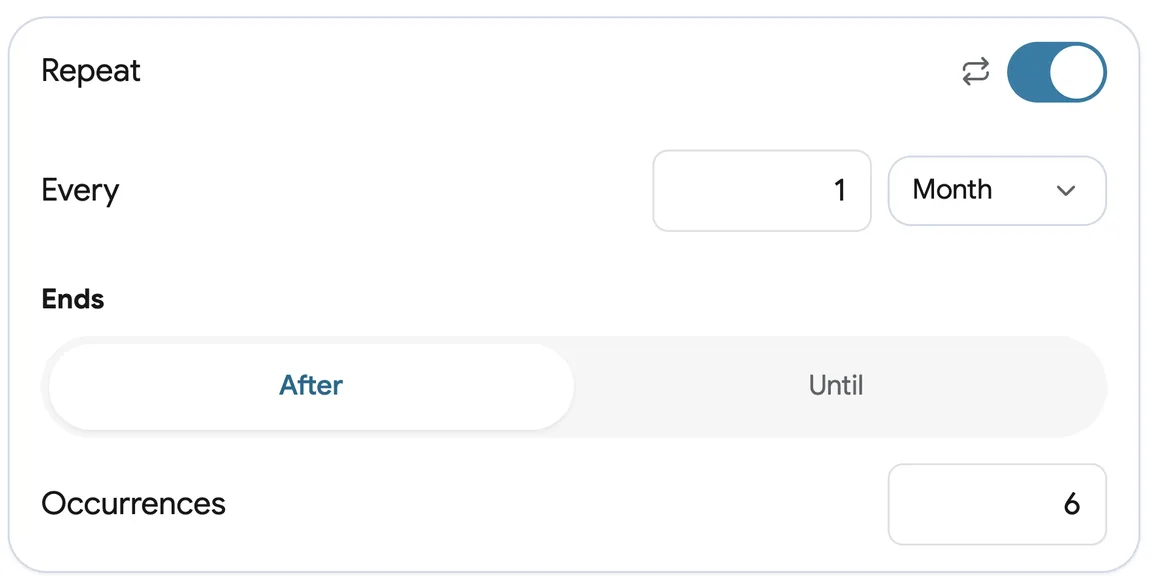 Booking a regular client once, repeating every month for six visits