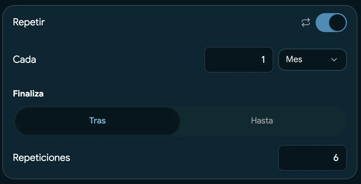Reservar una sola vez para un cliente habitual, con repetición cada mes durante seis visitas