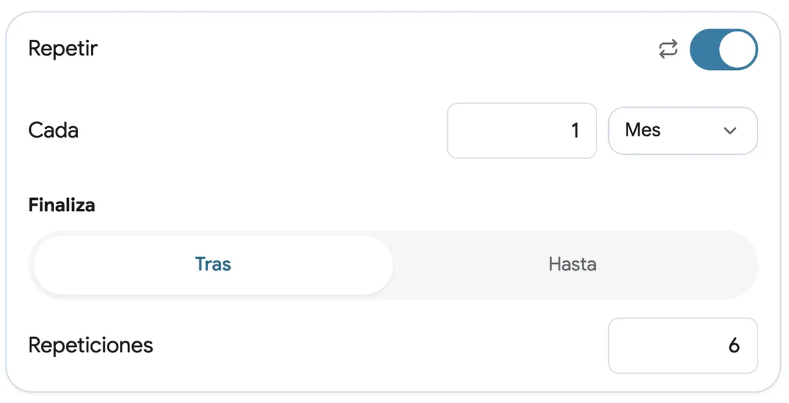 Reservar una sola vez para un cliente habitual, con repetición cada mes durante seis visitas