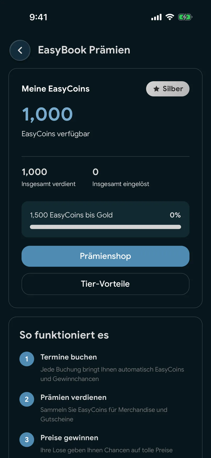 Das EasyCoins-Guthaben in der EasyBook-App