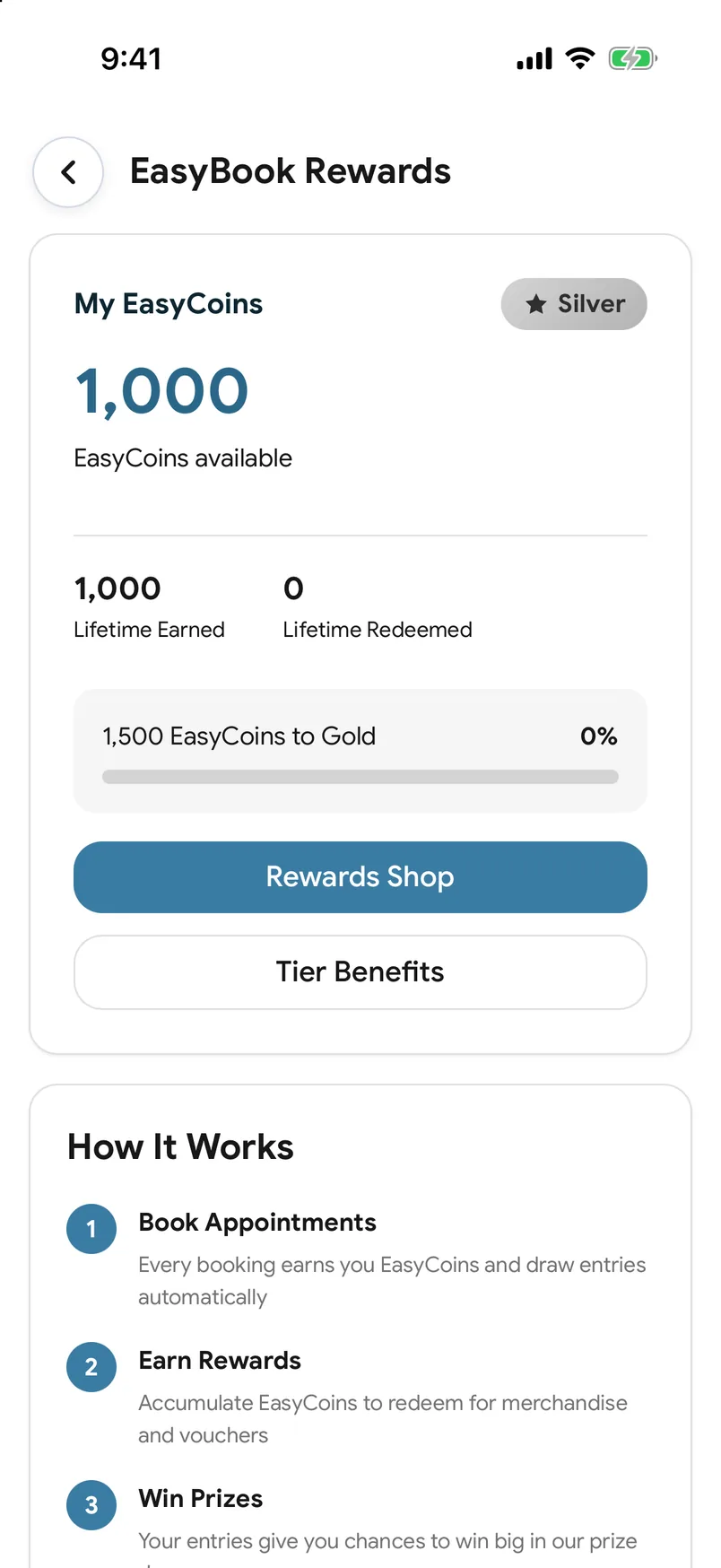 The EasyCoins balance in the EasyBook app