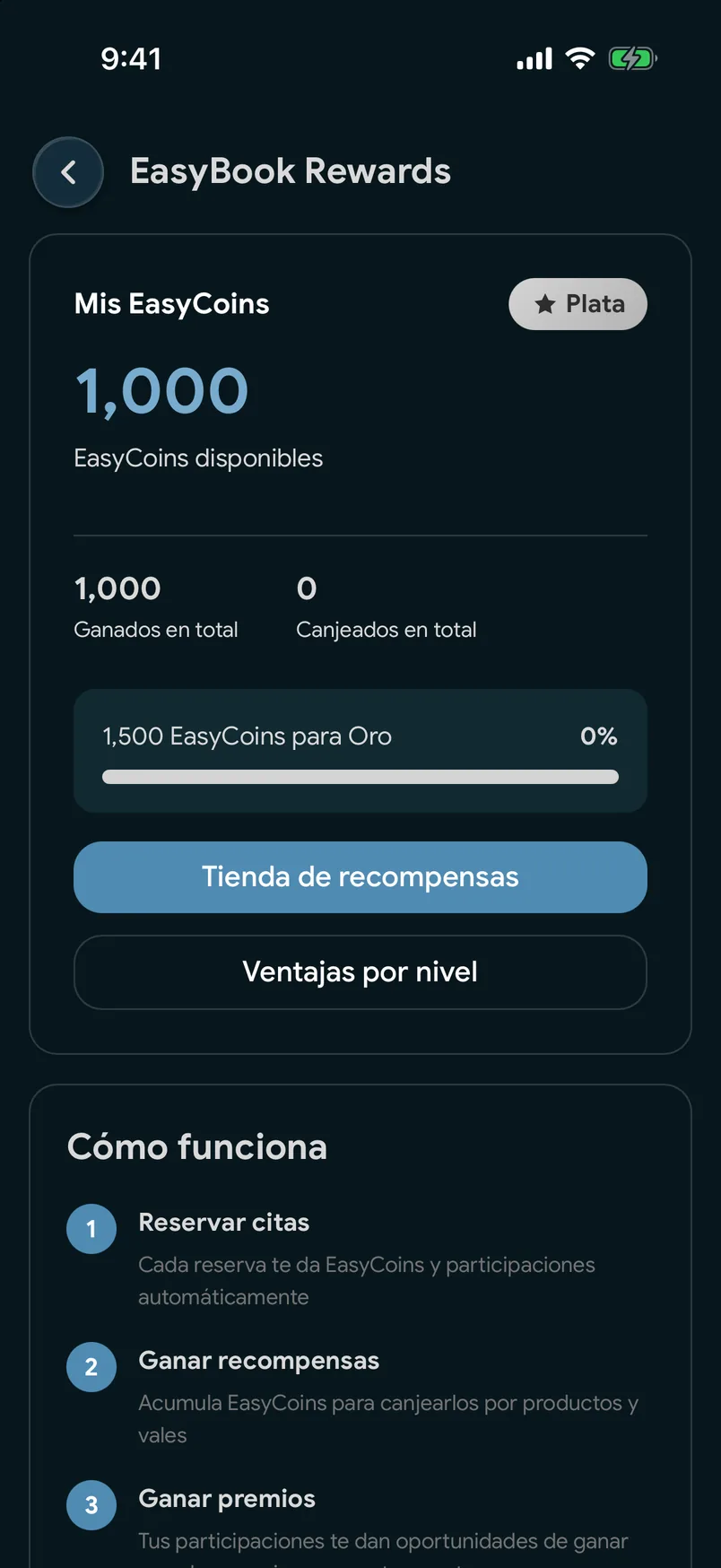 El saldo de EasyCoins en la app de EasyBook