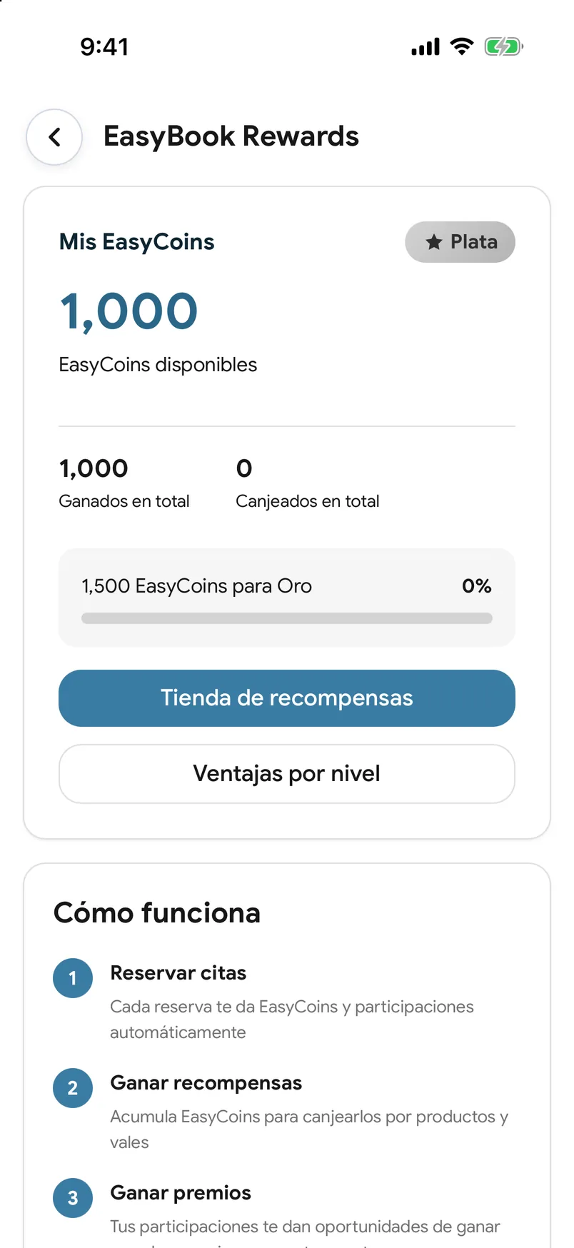 El saldo de EasyCoins en la app de EasyBook