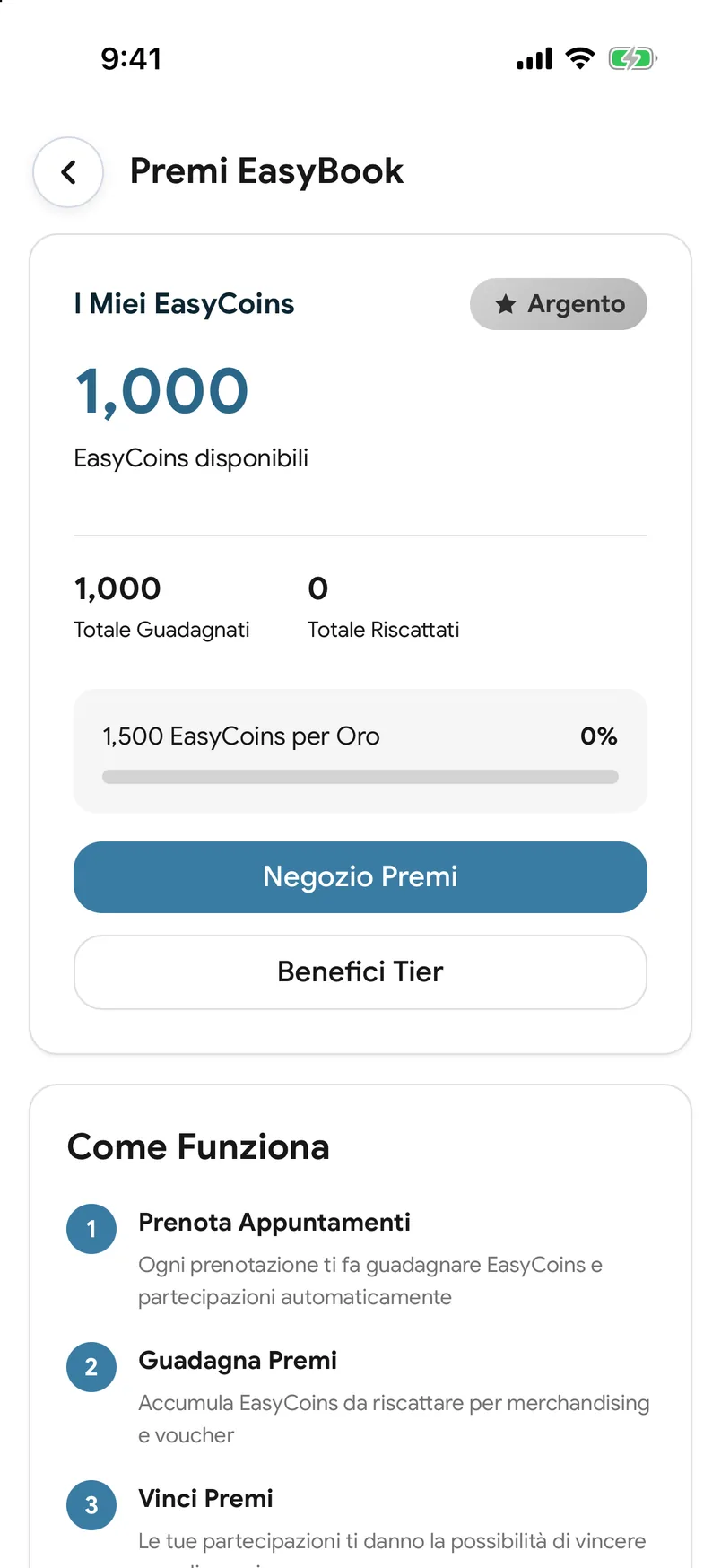 Il saldo EasyCoins nell'app EasyBook