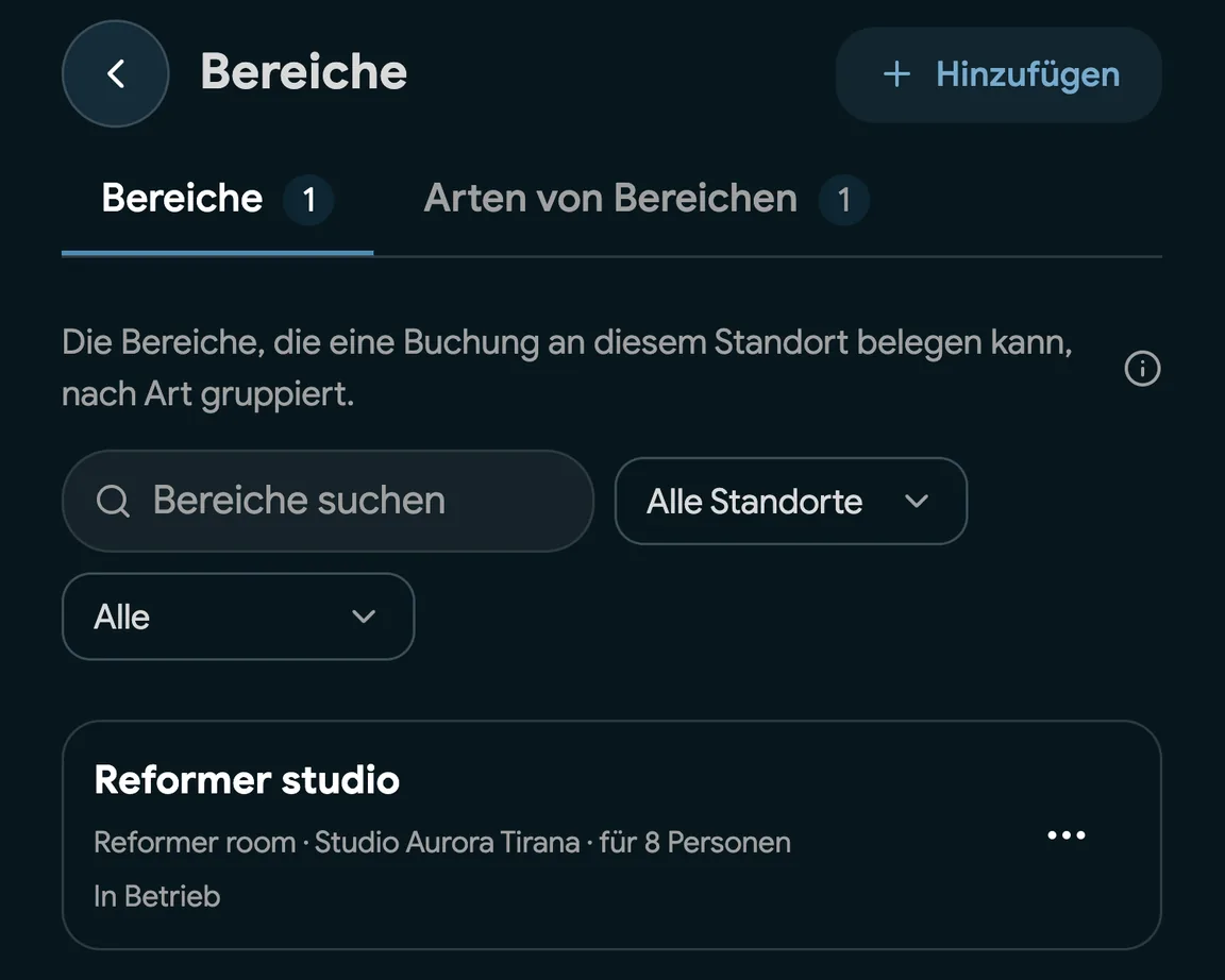 Behandlungsräume, die in EasyBook als Bereiche eingerichtet sind