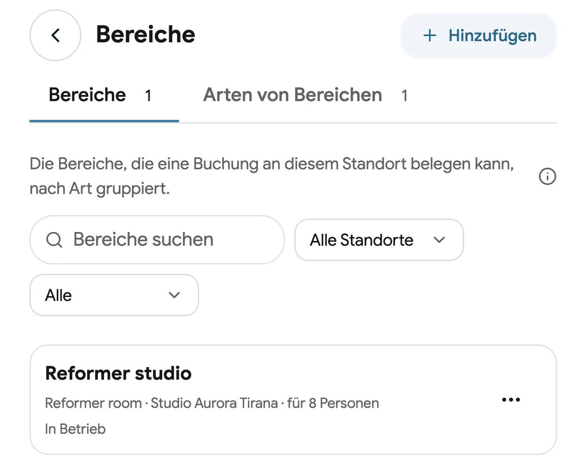 Behandlungsräume, die in EasyBook als Bereiche eingerichtet sind