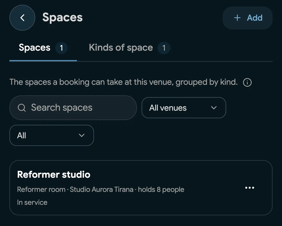Treatment rooms set up as Spaces in EasyBook