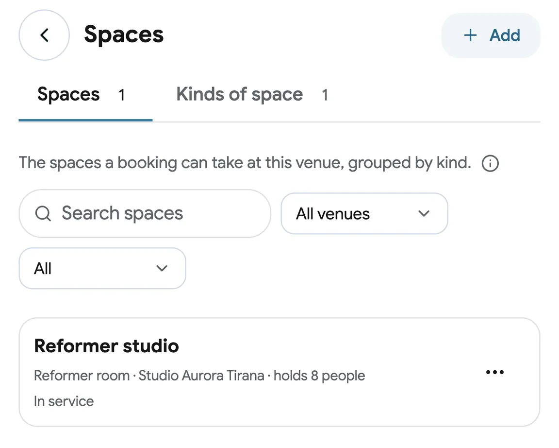 Treatment rooms set up as Spaces in EasyBook