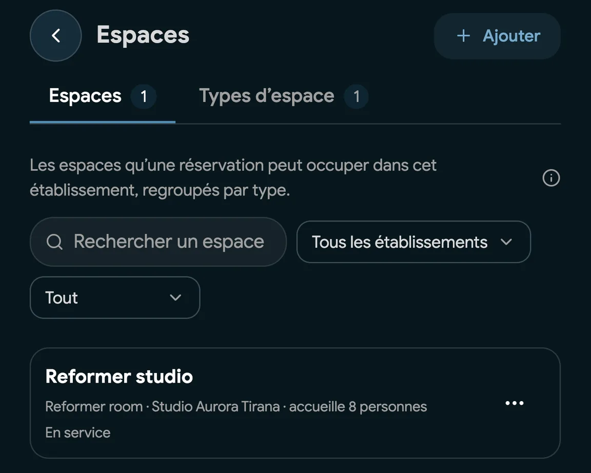 Des cabines de soins configurées comme Espaces dans EasyBook