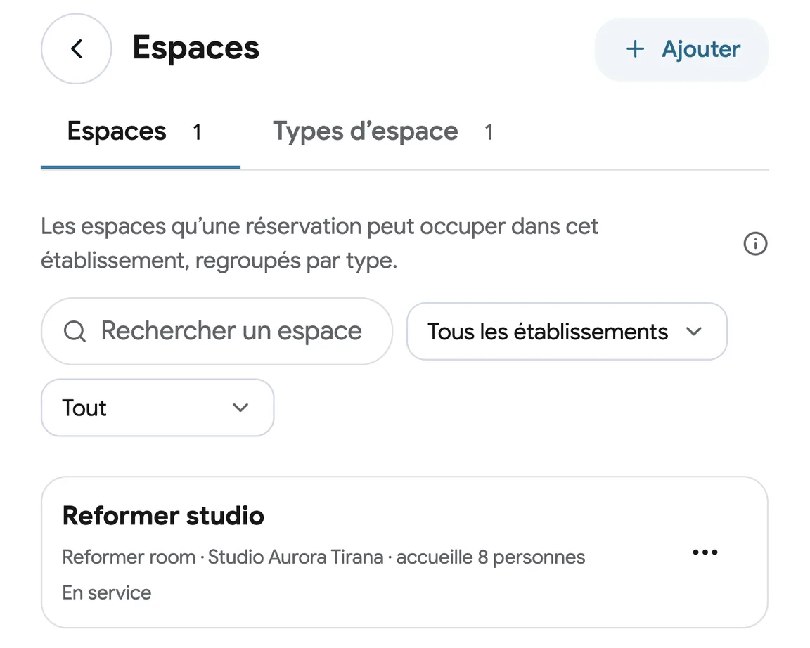 Des cabines de soins configurées comme Espaces dans EasyBook