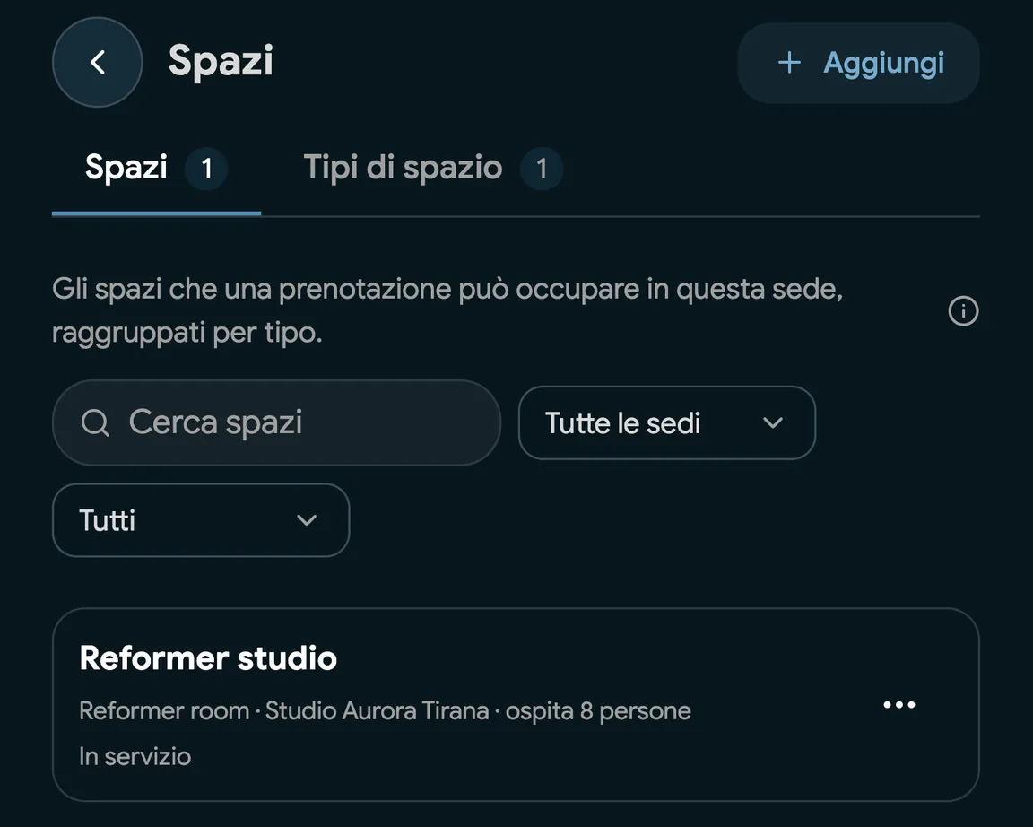 Stanze per trattamenti configurate come Spazi in EasyBook