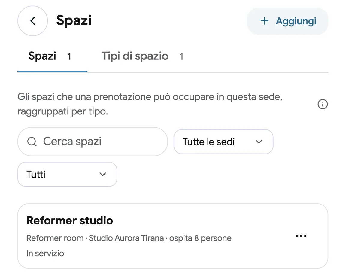 Stanze per trattamenti configurate come Spazi in EasyBook