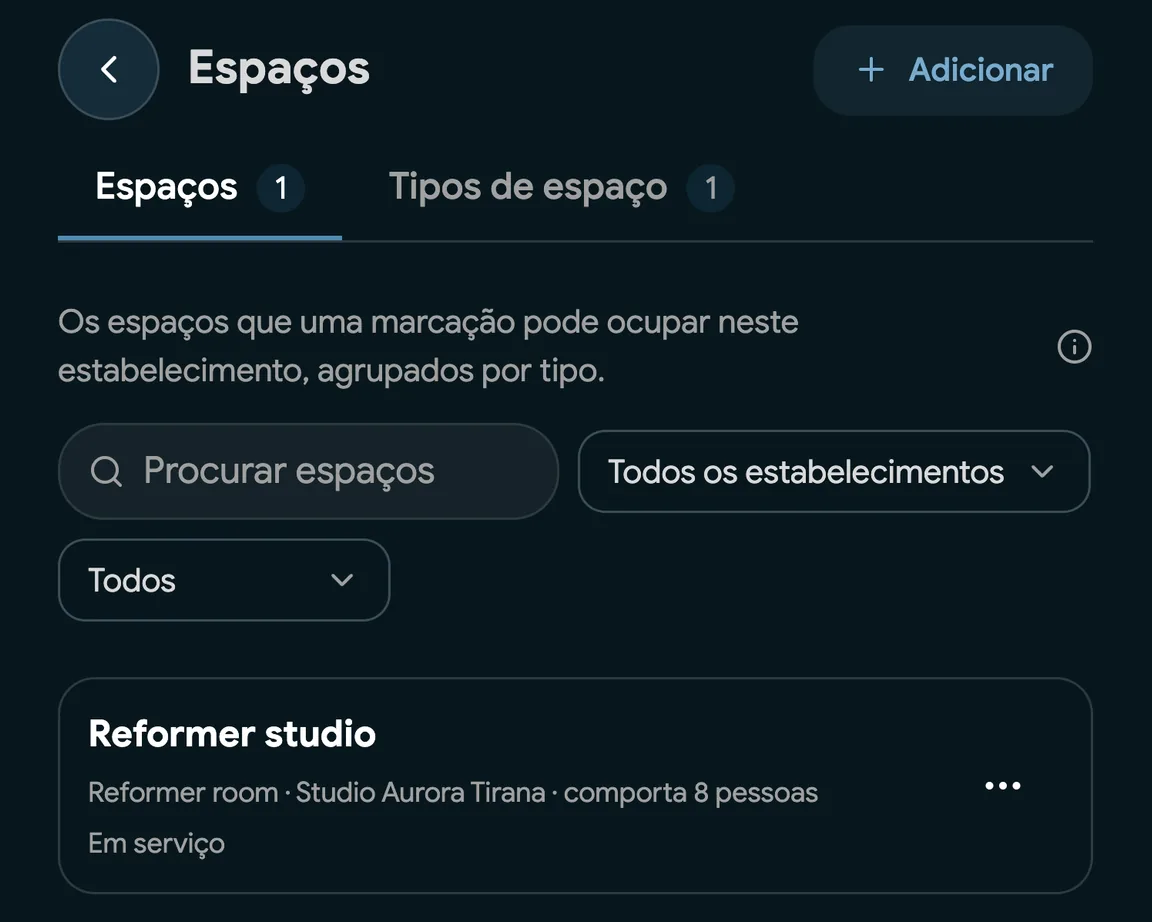 Salas de tratamento configuradas como Espaços no EasyBook